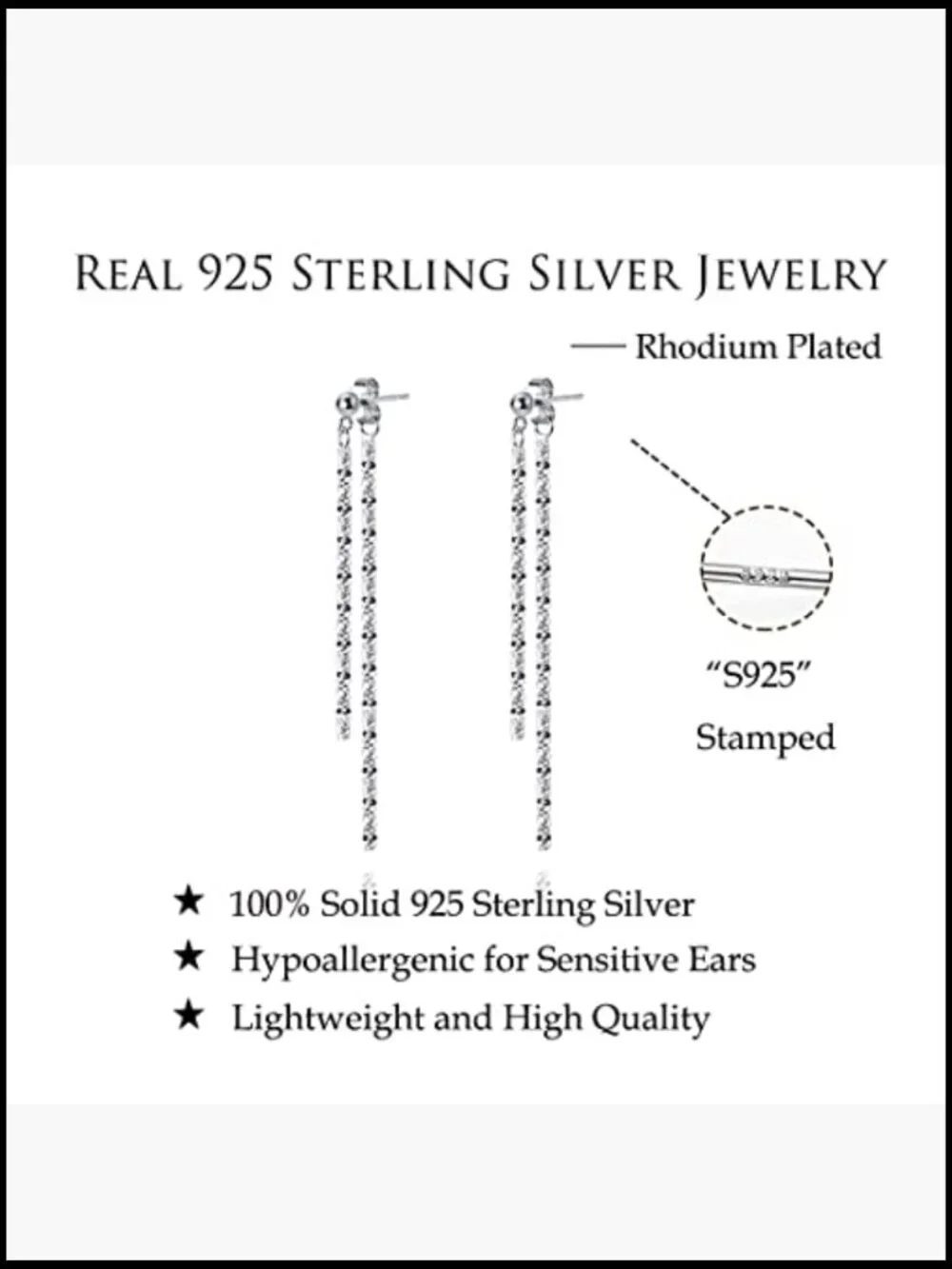 Sterling Silver Tassel Chain Dangle Earrings Minimalist Elegant Drop Style